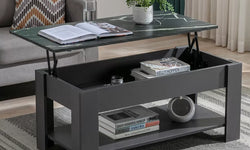 Harvill Lift-Top Coffee Table - Grey and Marble Black