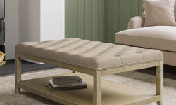 Romaro Upholstered Buttoned Coffee Table - Beige